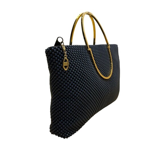 Bags By Marlo Women’s Navy Blue Beaded With Gold Metal Handles Evening Handbag - Picture 4 of 10